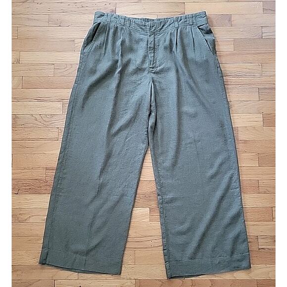 Coldwater Creek Wide Leg High Rise Linen Pants Olive Green Beachy Boho Lagenlook - Picture 5 of 12
